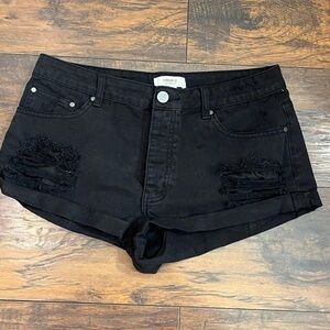 Forever 21 Black Ripped Roll-Hem Denim Shorts